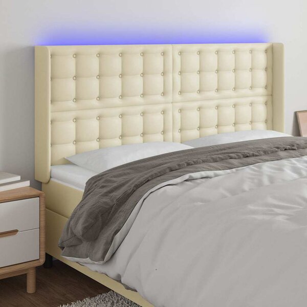 Čelo postele s LED krémové 147 x 16 x 118/128 cm umělá kůže 3124140