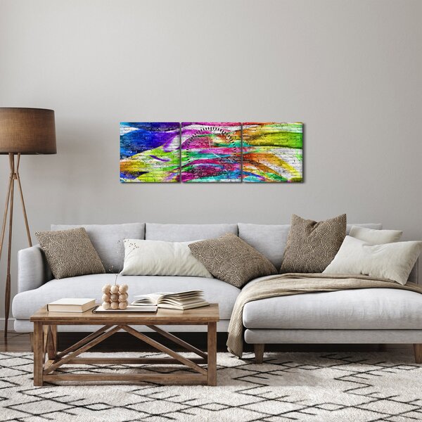 Obraz - Cihlová zeď s barevnými plameny (s hodinami) (90x30 cm)