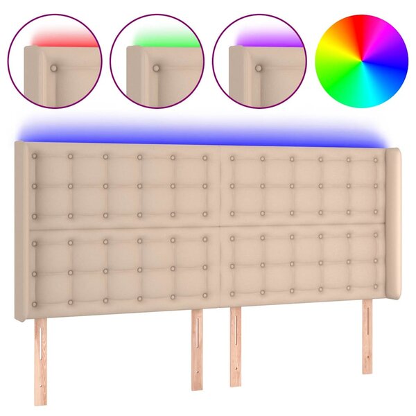 Čelo postele s LED cappuccino 147 x 16 x 118/128 cm umělá kůže 3124143