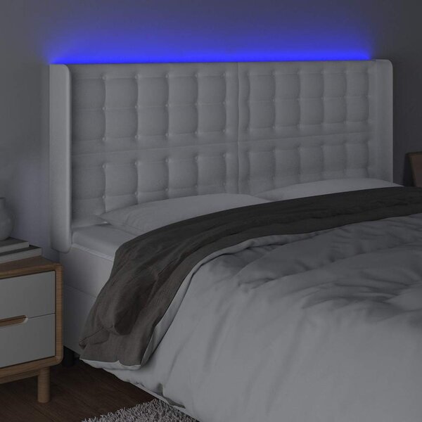 Čelo postele s LED bílé 203 x 16 x 118/128 cm umělá kůže 3124157