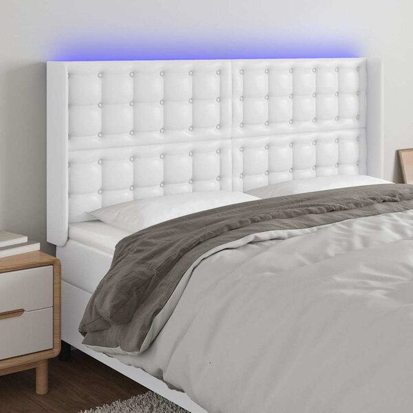 Čelo postele s LED bílé 203 x 16 x 118/128 cm umělá kůže 3124157