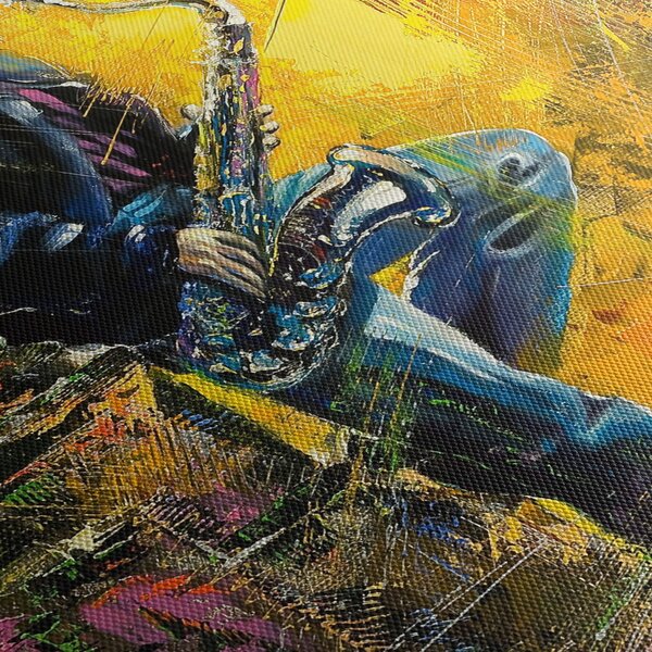 Obraz saxofonisty (s hodinami) (90x30 cm)