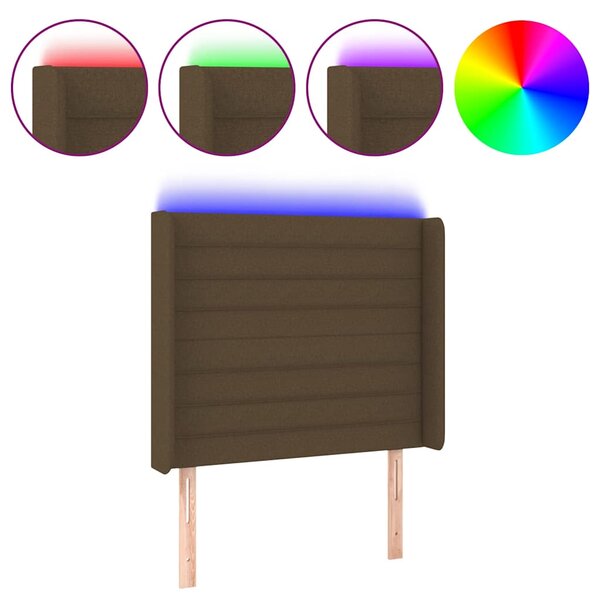 Čelo postele s LED tmavě hnědé 93 x 16 x 118/128 cm textil 3124173