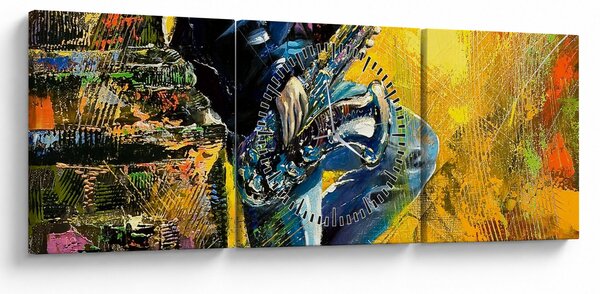 Obraz saxofonisty (s hodinami) (90x30 cm)