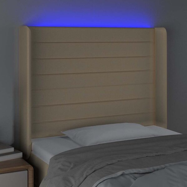 Čelo postele s LED krémové 93 x 16 x 118/128 cm textil 3124175