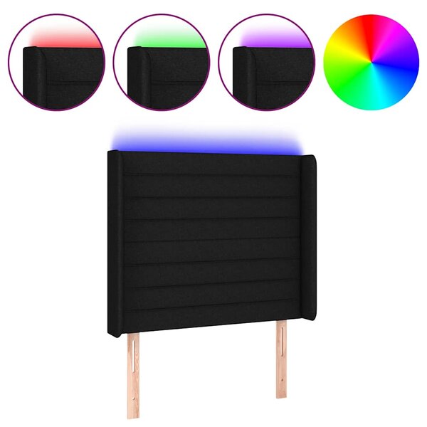 Čelo postele s LED černé 93 x 16 x 118/128 cm textil 3124172