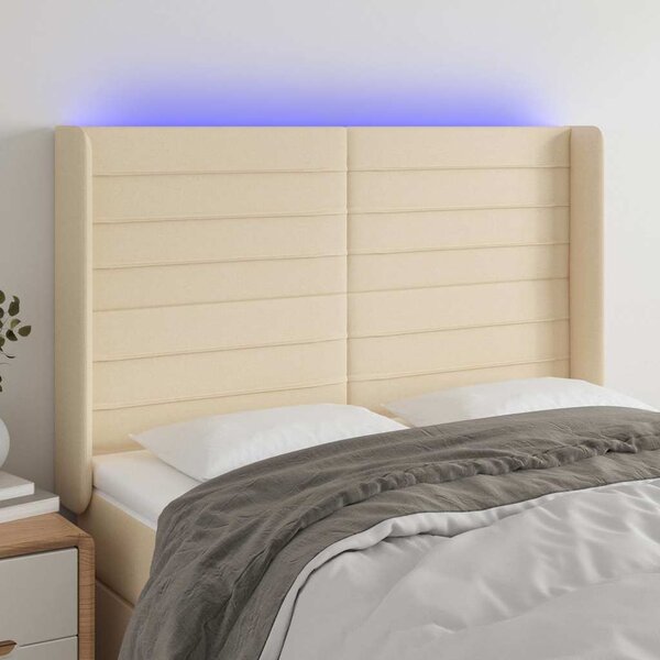 Čelo postele s LED krémové 147 x 16 x 118/128 cm textil 3124191