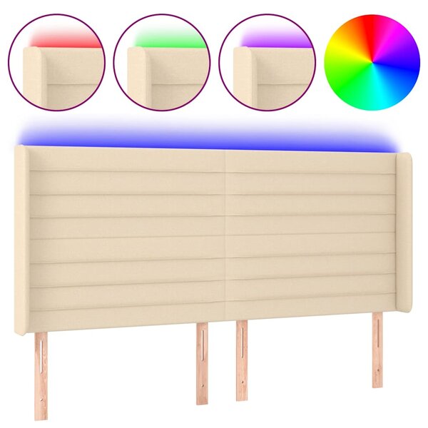 Čelo postele s LED krémové 183 x 16 x 118/128 cm textil 3124207