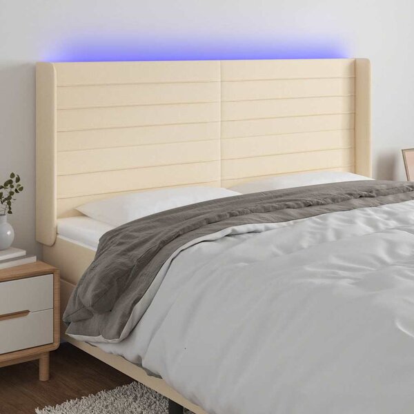 Čelo postele s LED krémové 183 x 16 x 118/128 cm textil 3124207
