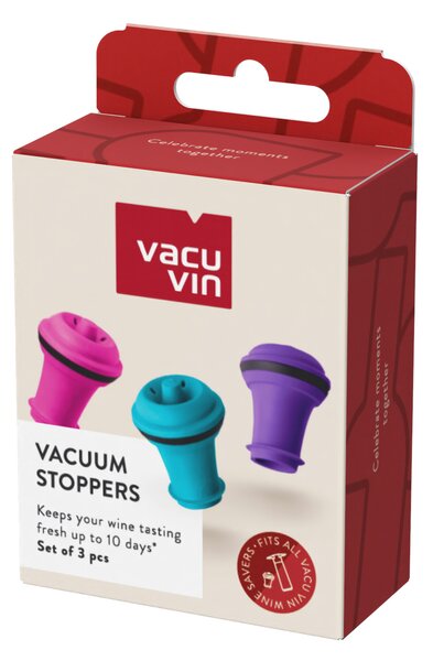 Vakuová zátka na víno Vacu Vin - růžová/modrá/fialová, 3 ks