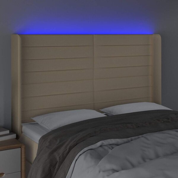 Čelo postele s LED krémové 147 x 16 x 118/128 cm textil 3124191
