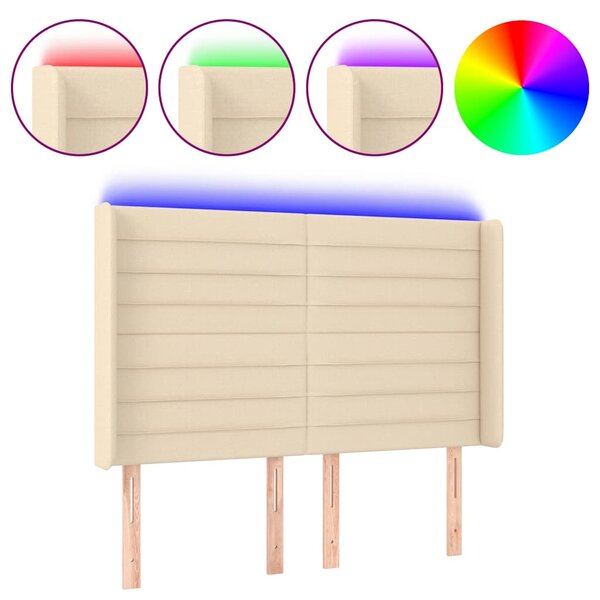 Čelo postele s LED krémové 147 x 16 x 118/128 cm textil 3124191