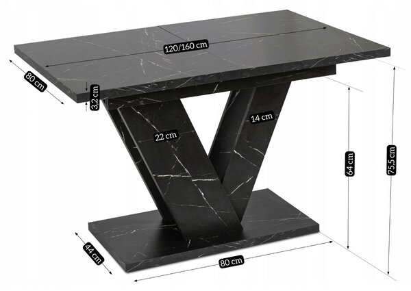 JAKS Jídelní stůl Clark 120 cm černý mramor glamour