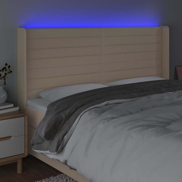 Čelo postele s LED krémové 183 x 16 x 118/128 cm textil 3124207