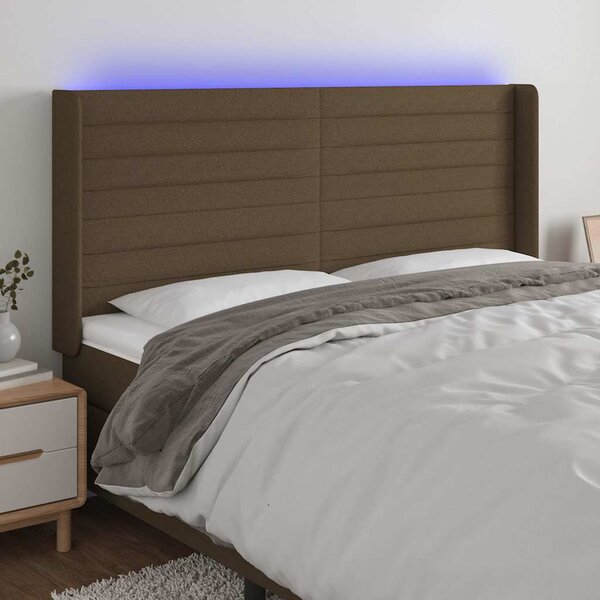 Čelo postele s LED tmavě hnědé 183 x 16 x 118/128 cm textil 3124205