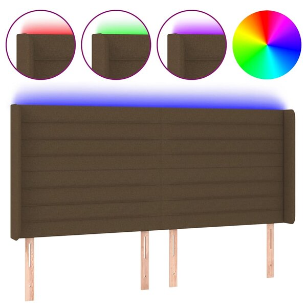 Čelo postele s LED tmavě hnědé 183 x 16 x 118/128 cm textil 3124205