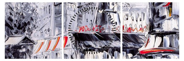 Obraz - Ulice v Paříži, olejomalba (s hodinami) (90x30 cm)