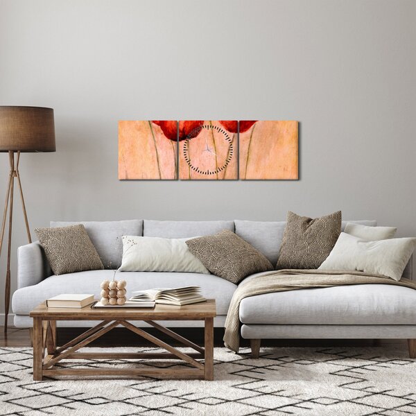 Obraz - Červené tulipány (s hodinami) (90x30 cm)