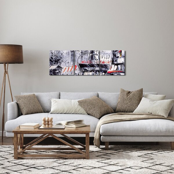 Obraz - Ulice v Paříži, olejomalba (s hodinami) (90x30 cm)