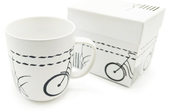 Porcelánový hrnek PPD Kolo na pláži, bílý, matný, minimalistická černá kresba kola, 400 ml