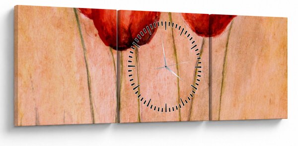 Obraz - Červené tulipány (s hodinami) (90x30 cm)
