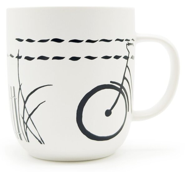 Porcelánový hrnek PPD Kolo na pláži, bílý, matný, minimalistická černá kresba kola, 400 ml