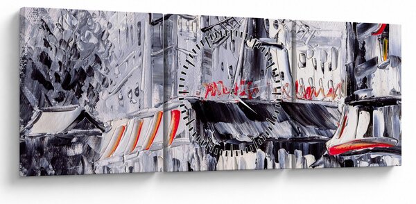 Obraz - Ulice v Paříži, olejomalba (s hodinami) (90x30 cm)