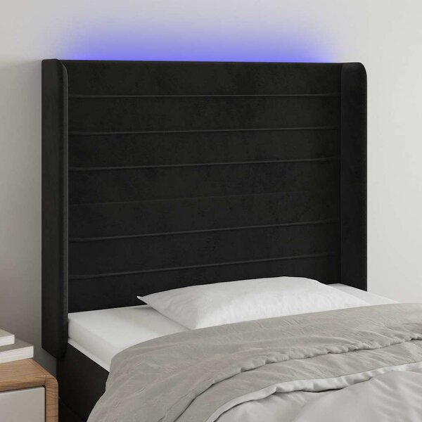 Čelo postele s LED černé 83 x 16 x 118/128 cm samet 3124220
