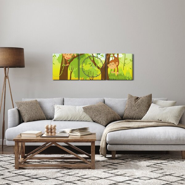 Obraz - Opičáci (s hodinami) (90x30 cm)