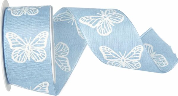 Stuha látková SWEET BUTTERFLY pastelově modrá 40mm x 2m (13,-Kč/m)