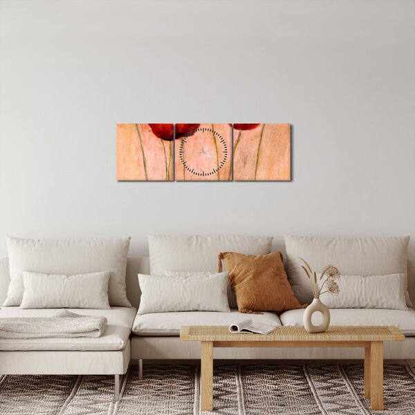 Obraz - Červené tulipány (s hodinami) (90x30 cm)