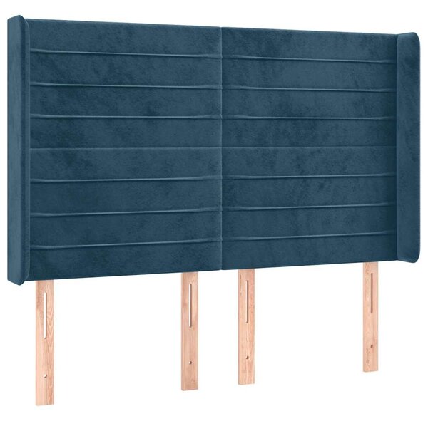 Čelo postele s LED tmavě modré 147 x 16 x 118/128 cm samet 3124240