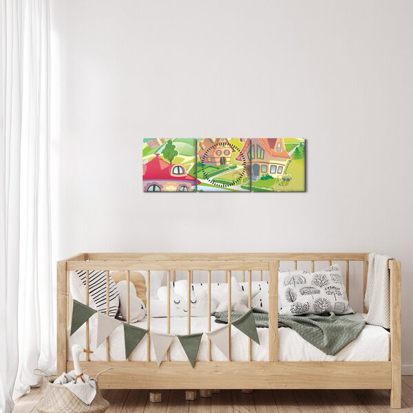 Obraz - Barevné městečko (s hodinami) (90x30 cm)