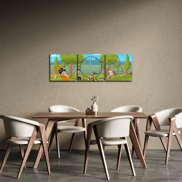 Obraz - Děti na hřišti (s hodinami) (90x30 cm)