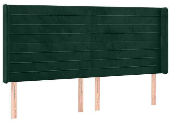 Čelo postele s LED tmavě zelené 163 x 16 x 118/128 cm samet 3124245