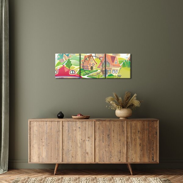 Obraz - Barevné městečko (s hodinami) (90x30 cm)