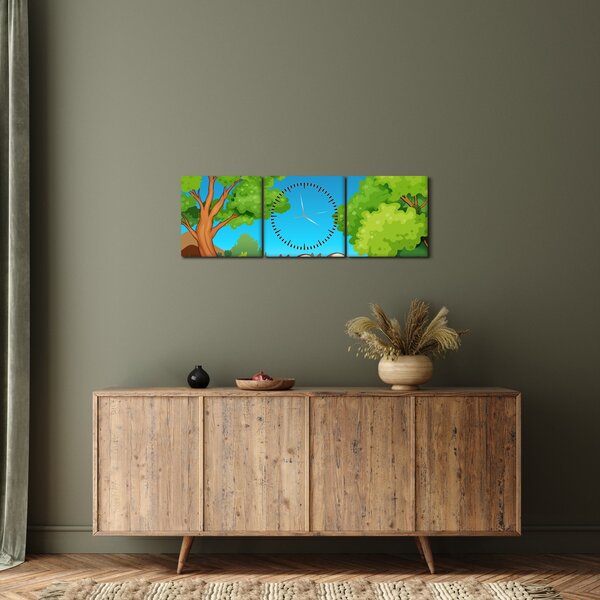 Obraz - Veselé veverky (s hodinami) (90x30 cm)