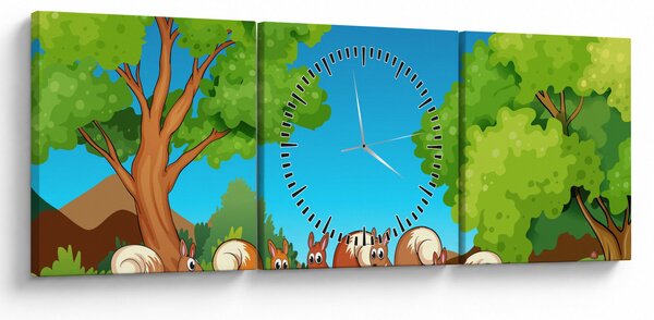 Obraz - Veselé veverky (s hodinami) (90x30 cm)