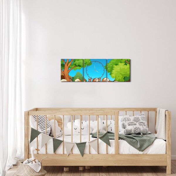 Obraz - Veselé veverky (s hodinami) (90x30 cm)