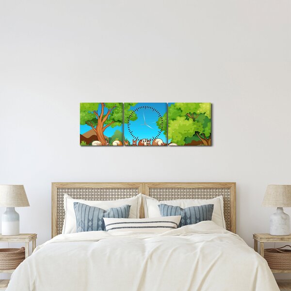 Obraz - Veselé veverky (s hodinami) (90x30 cm)