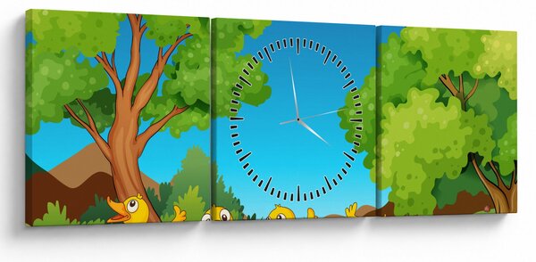Obraz - Veselá káčátka (s hodinami) (90x30 cm)