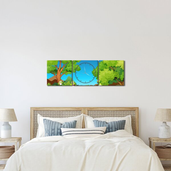 Obraz - Veselí žabáci (s hodinami) (90x30 cm)