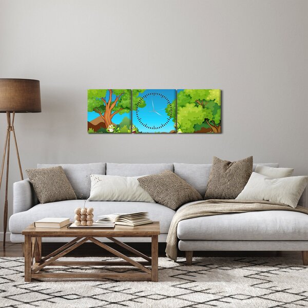 Obraz - Veselí žabáci (s hodinami) (90x30 cm)