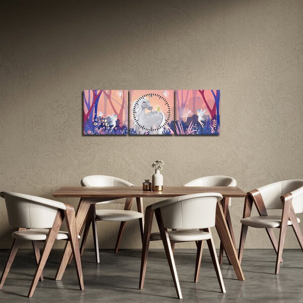 Obraz - Jednorožec v magickém lese (s hodinami) (90x30 cm)