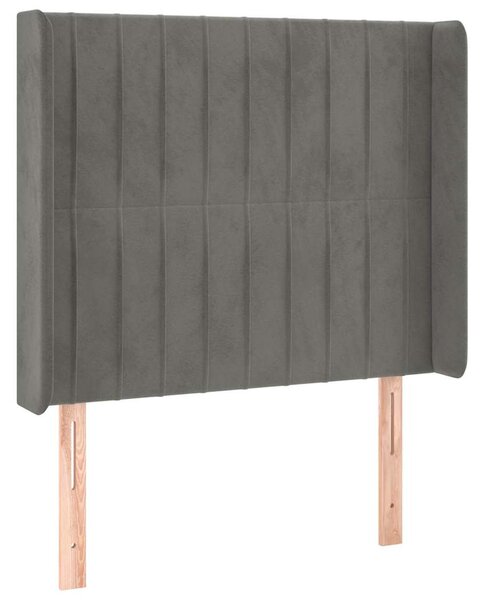 Čelo postele s LED světle šedé 93x16x118/128 cm samet 3124322