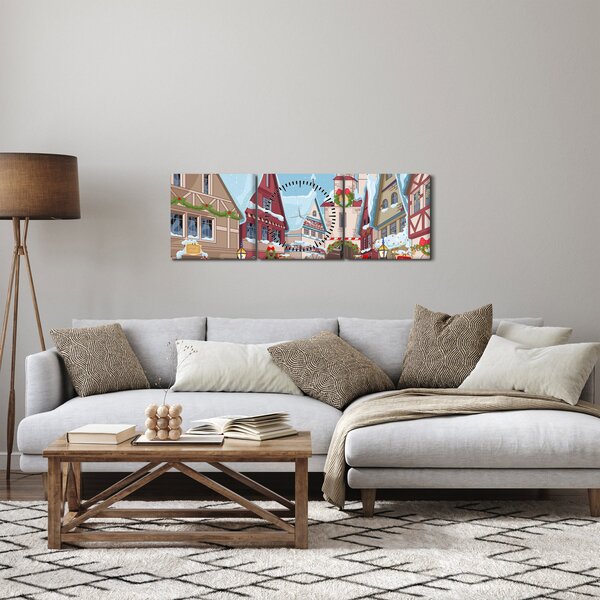 Obraz - Zimní ulička (s hodinami) (90x30 cm)