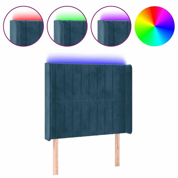 Čelo postele s LED tmavě modré 93 x 16 x 118/128 cm samet 3124326