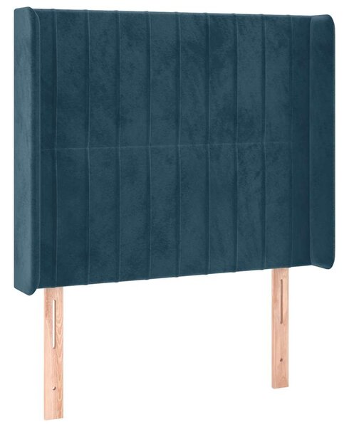 Čelo postele s LED tmavě modré 93 x 16 x 118/128 cm samet 3124326