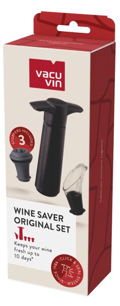Sada vakuová pumpička + 3 zátky + 1 nálevka crystal Original Vacu Vin - černá