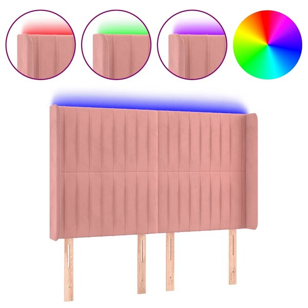 Čelo postele s LED růžové 147 x 16 x 118/128 cm samet 3124339